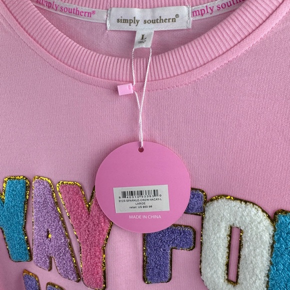 NWT - Women’s Simply Southern Yay For Vacay Sweatshirt - Size Large - Pink - Picture 6 of 6